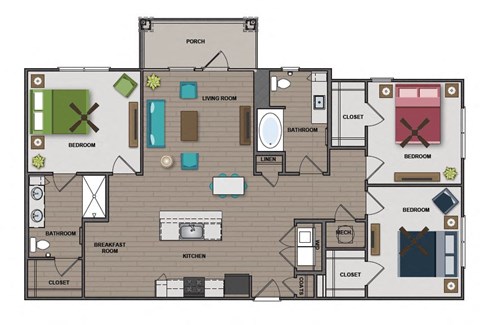2 bed 1 bath floor plan at The Edison at Madison, Madison, 35757